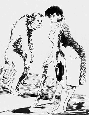Ф. Гойя (Испания). «Щёголь» (из серии «Нескромное зеркало», 1792—97). Тушь, перо. Прадо. Мадрид.